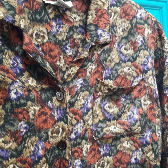 Vintage Blouse Button Down Roses Bold Print Camo - Picture 9 of 13